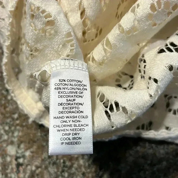 EUC Loft Cream Bone Ivory Lace Popover 3/4 Sleeve Top Blouse Shell Sz L - Picture 5 of 9